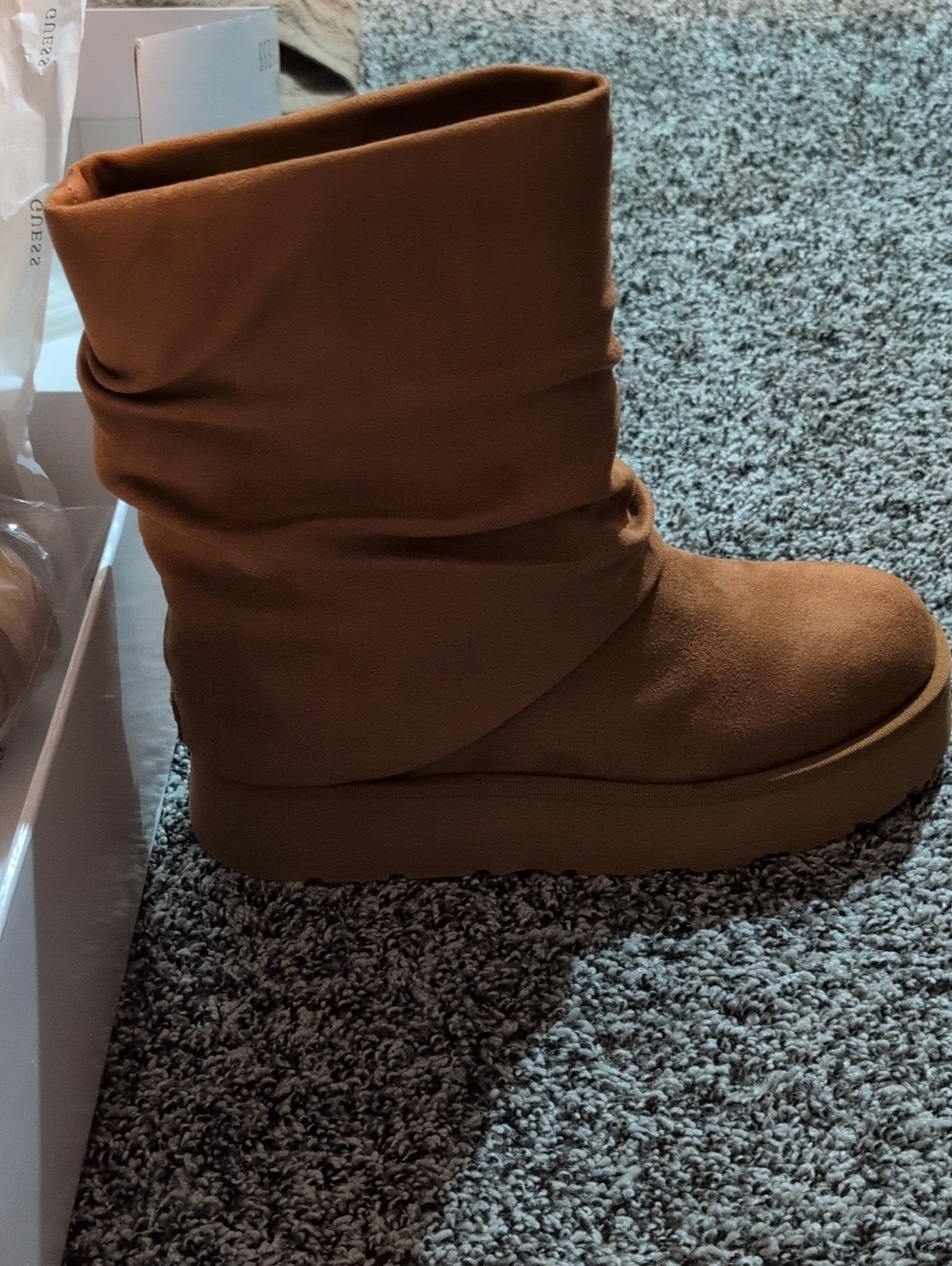 Guess Women's Slouchy Platform Boot in Cognac Brown